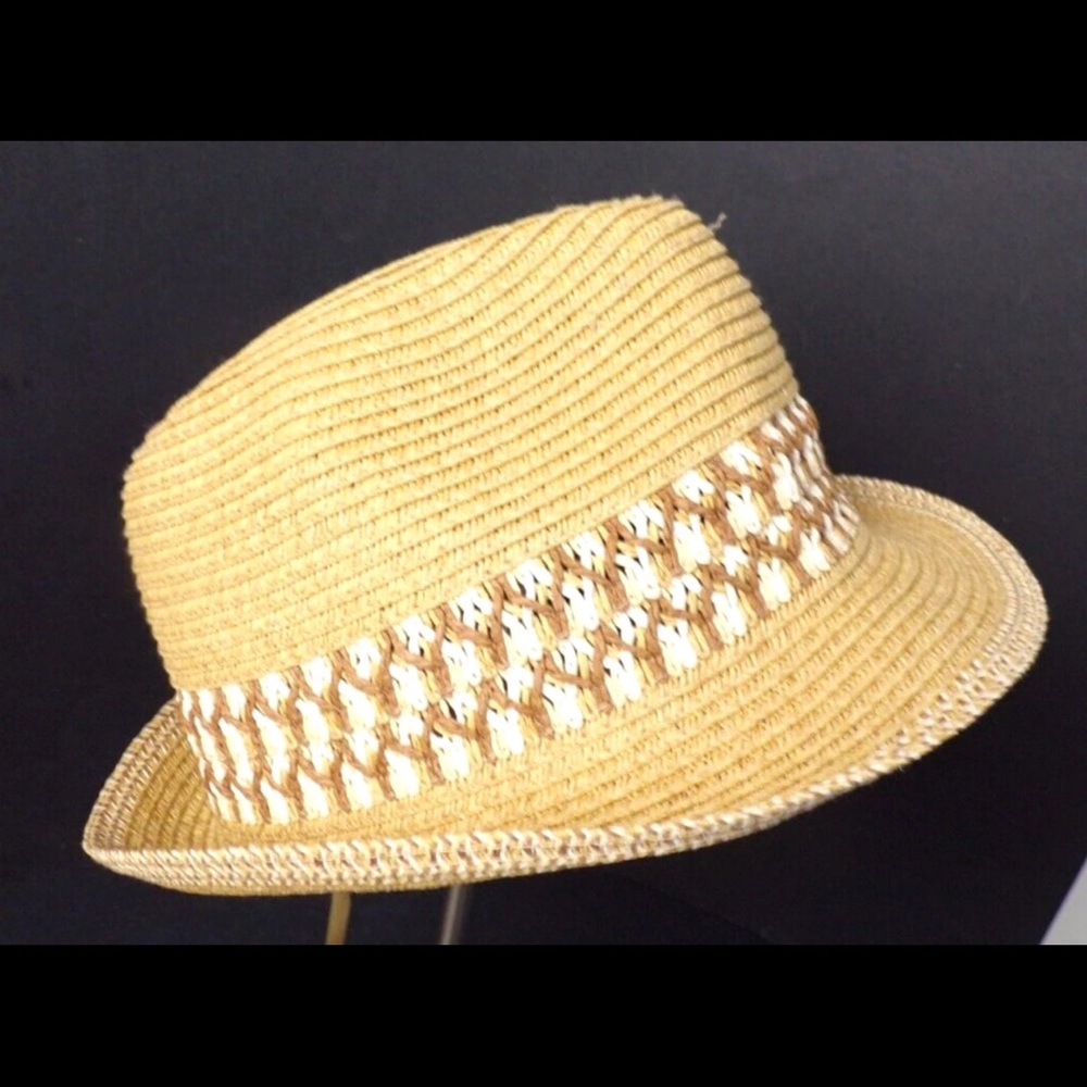 Vintage Scala Pronto Tan Straw Hat with Cream Accents